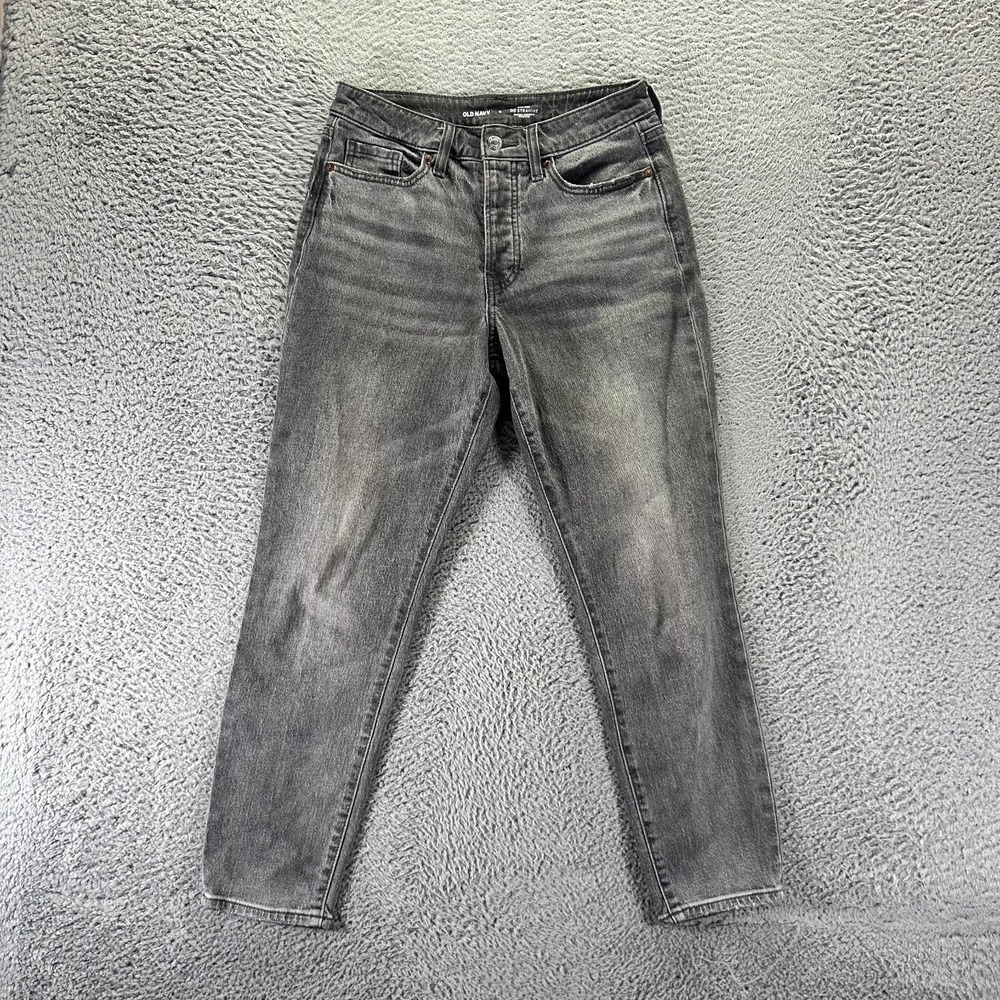 Old Navy OG Jeans Womens 4 Gray Cotton Denim Straight Button-Fly Faded Stretch